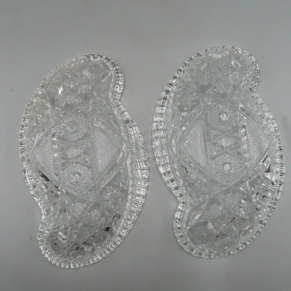 2 Vintage EAPG McKee Jeannette Co. Glass‎ Fentec Pattern Cut Glass Relish Dish